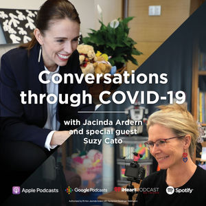Prime Minister Jacinda Ardern talks with Suzy Cato